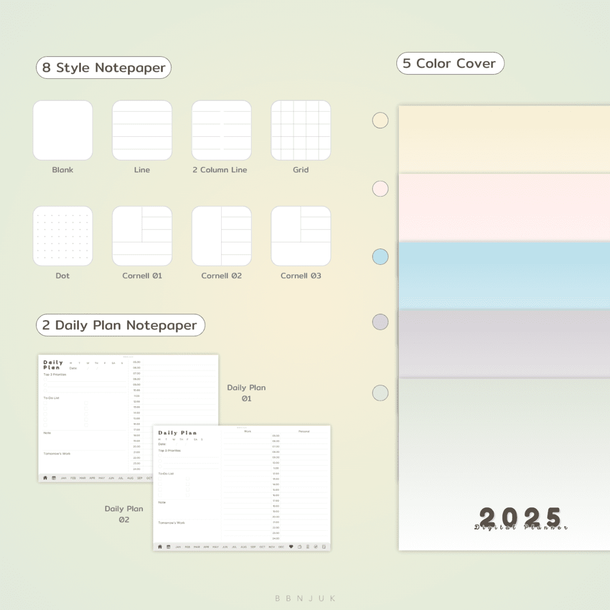 planners แพลนเนอร์ goodnote template 2025 digital planner: BBNJUK: notepaper