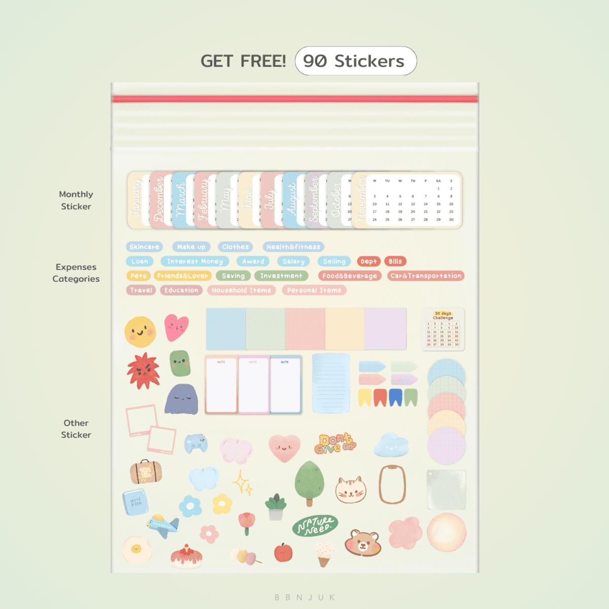 สติ๊กเกอร์ goodnotes png digital sticker: BBNJUK: planner 2025: preview