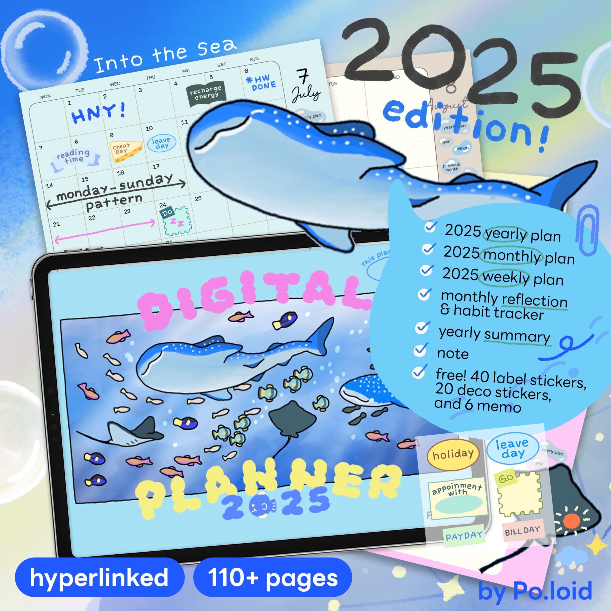 planners แพลนเนอร์ goodnote template 2025 digital planner: PO.LOID: Into the sea: Cover