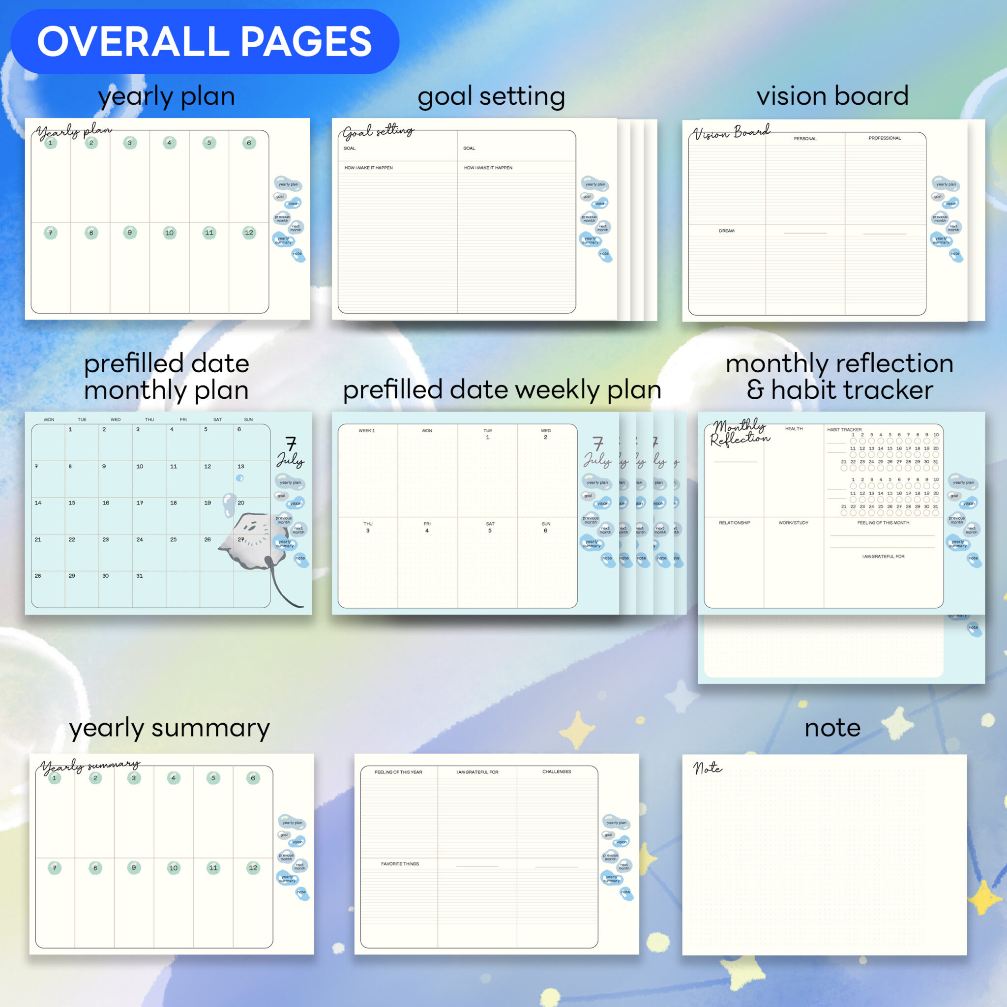 planners แพลนเนอร์ goodnote template 2025 digital planner: PO.LOID: Into the sea: overall pages