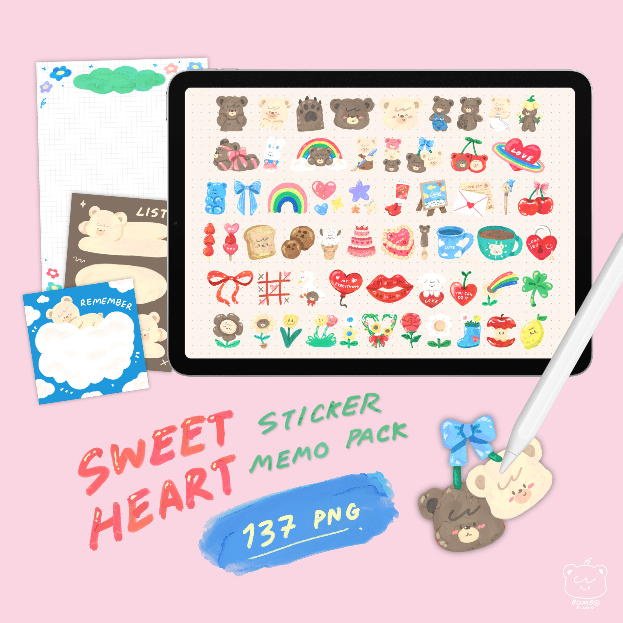 สติ๊กเกอร์ goodnotes png digital sticker:BOMBZSTUDIO: Sweetheart sticker: Cover