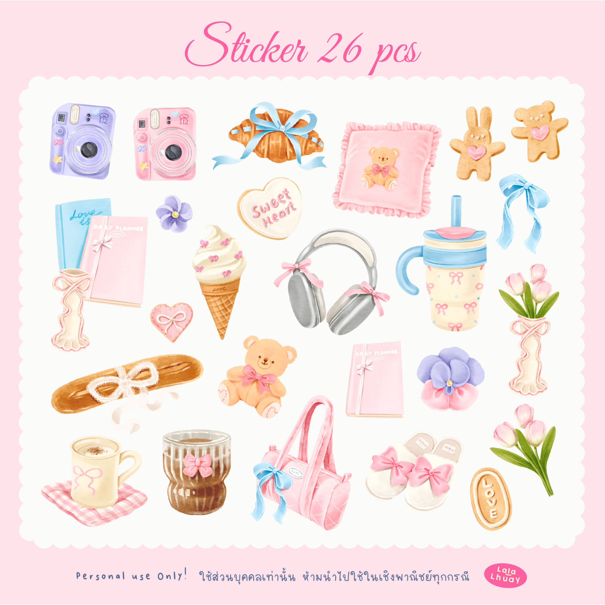 สติ๊กเกอร์ goodnotes png digital sticker: Lalalhauy: Pinky Ribbon: preview