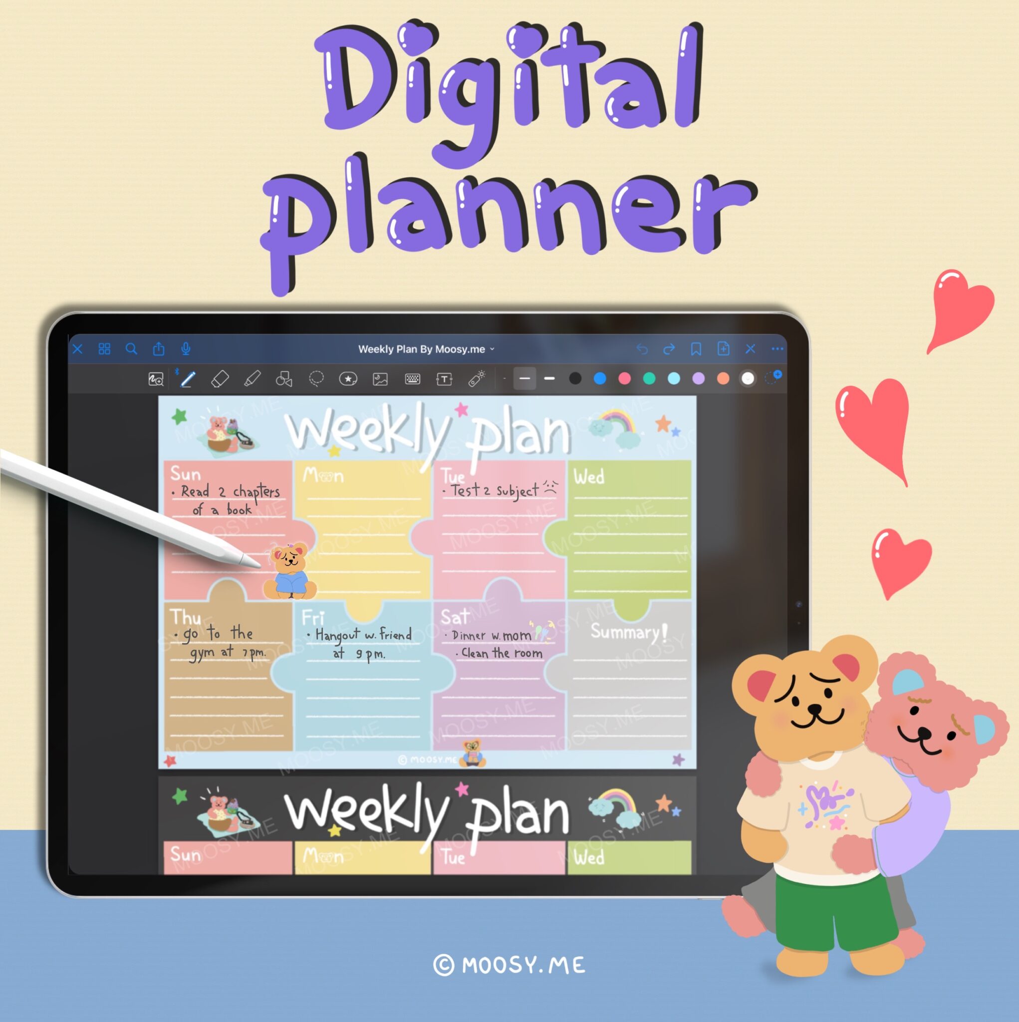 planners แพลนเนอร์ goodnote template digital planner undated: MOOSY.ME: Easy Weekly Planner V.1: Blank paper Cover