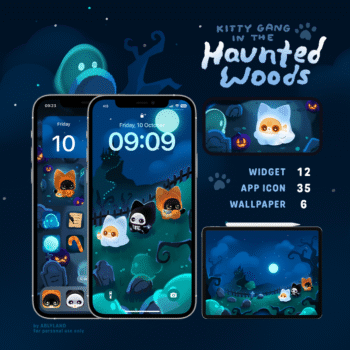 ABLYLAND | DIGITAL WALLPAPER (kitty gang in the haunted woods)