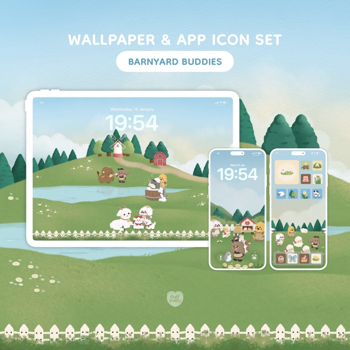 FLUFFPUFFY | DIGITAL WALLPAPER SET (barnyard buddies)
