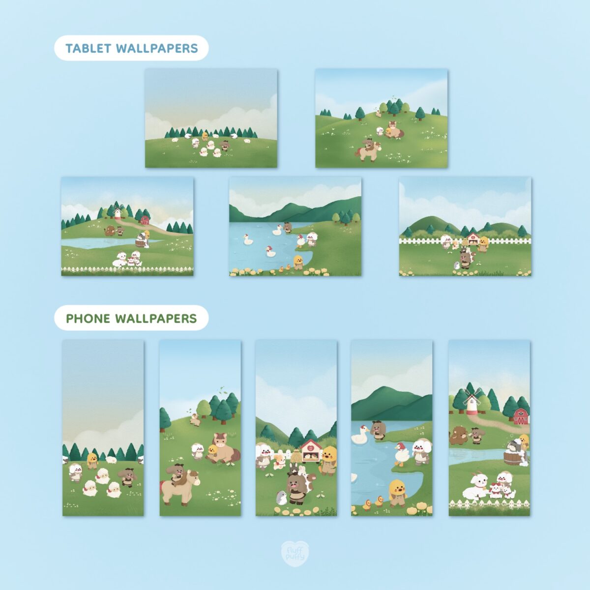 FLUFFPUFFY | DIGITAL WALLPAPER SET (barnyard buddies)
