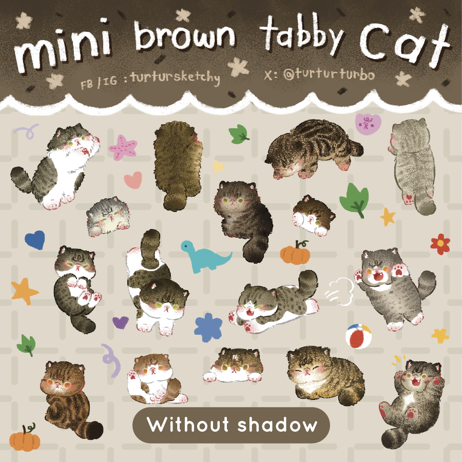 TURTURSKETCHY | DIGITAL STICKER (mini brown tabby cat)