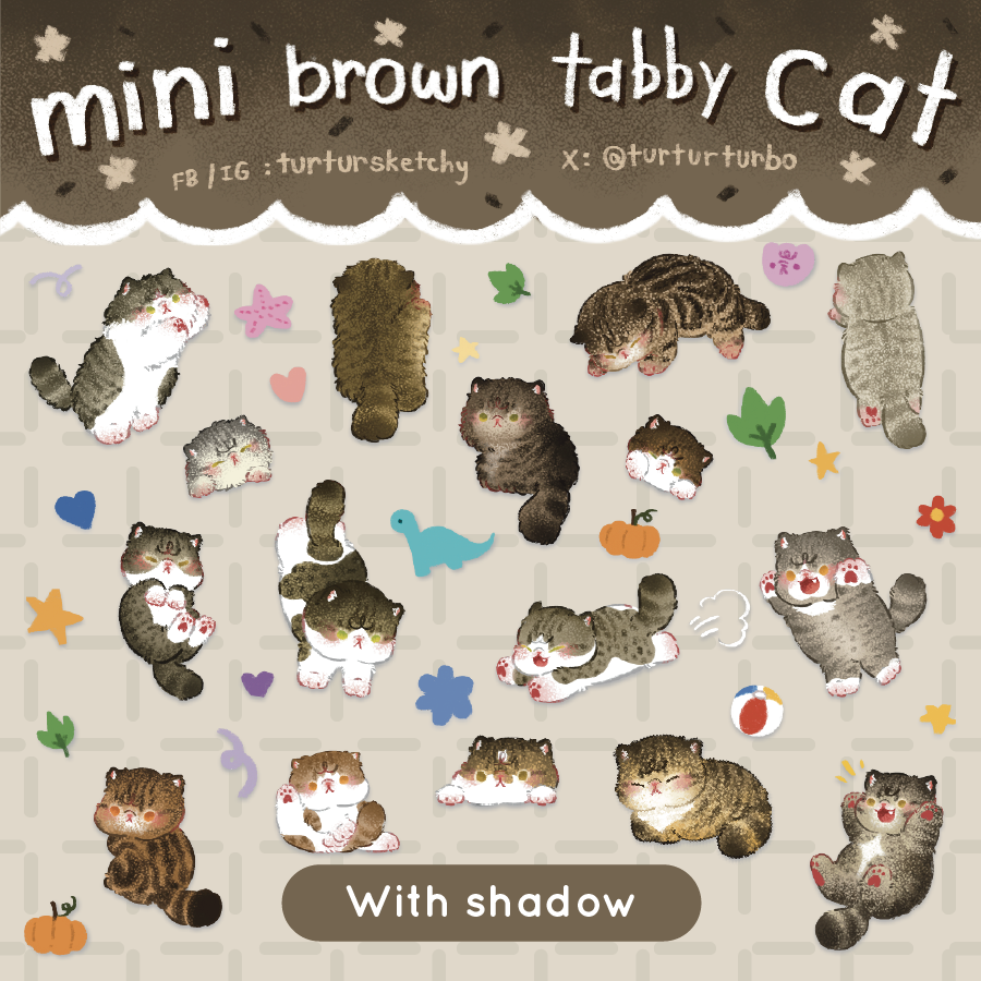สติ๊กเกอร์ goodnotes png digital sticker: TURTURSKETCHY: mini brown tabby cat: preview