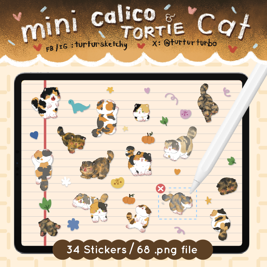 สติ๊กเกอร์ goodnotes png digital sticker: TURTURSKETCHY: mini brown tortie cat: Cover