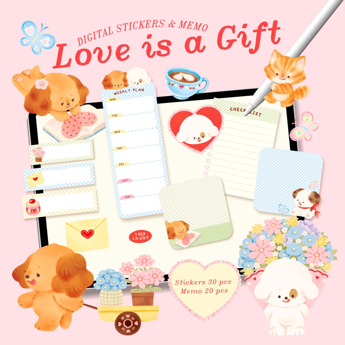 สติ๊กเกอร์ goodnotes png digital sticker: Lalalhauy: love is a gift: cover