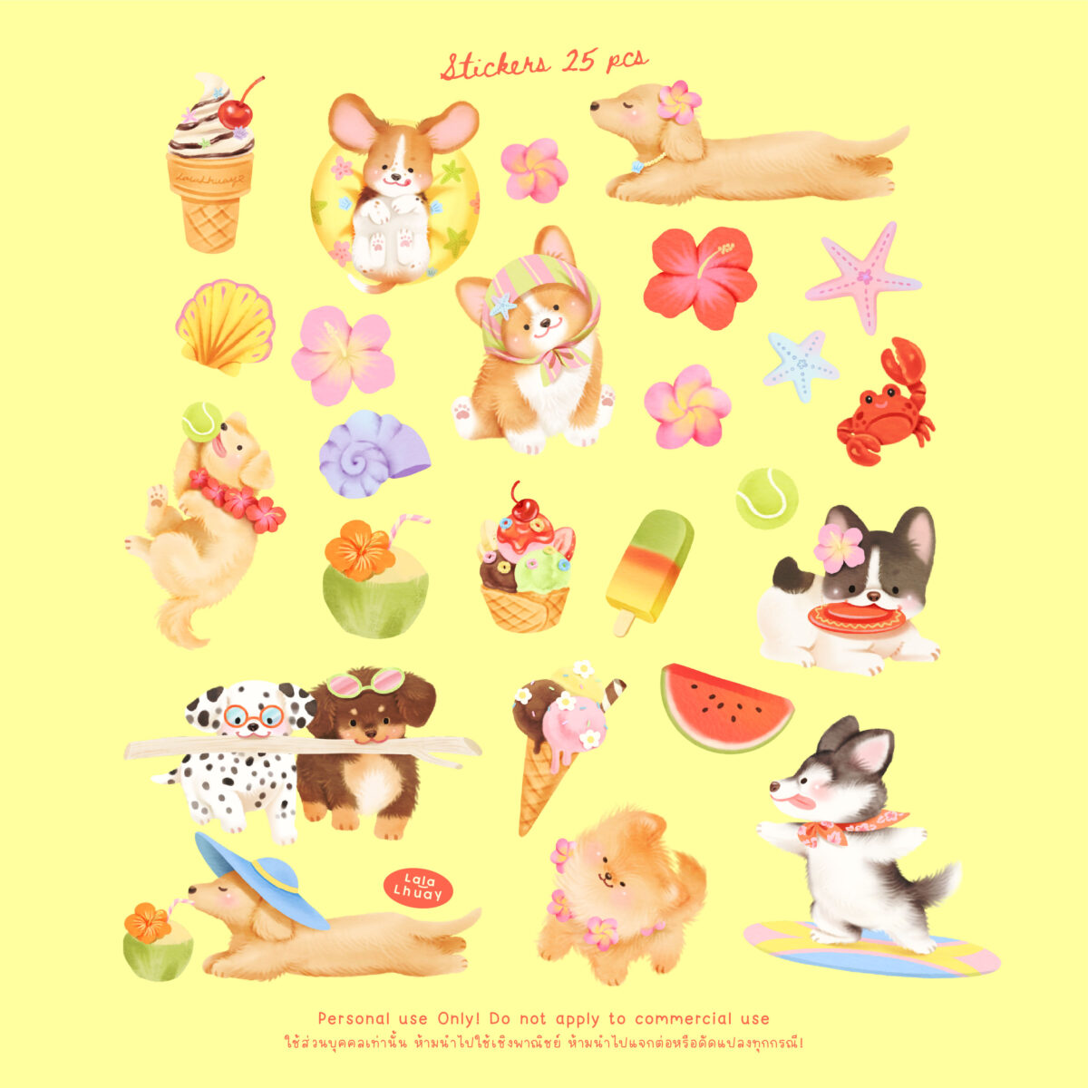 สติ๊กเกอร์ goodnotes png digital sticker: Lalalhauy: aloha puppies: preview