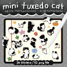 TURTURSKETCHY | DIGITAL STICKER (mini tuxedo cat)