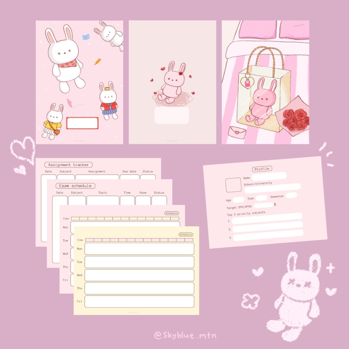 สมุดโน้ต goodnote template digital notebook: SKYBLUE.MTN: study notebook: preview 1